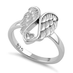Sterling silver ring angel wings